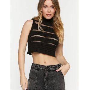 Chunky Mesh Cropped Highneck Sweater Top